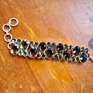Smoky topaz faceted gemstone bracelet in 925 Silver Open Back Toggle Clasp